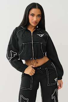 SHRUNKEN BIG T NYLON ZIP HOODIE, image 1