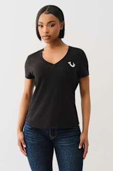 CRYSTAL OUTLINE V NECK TEE, image 2