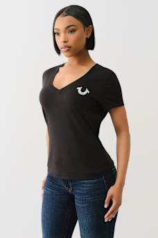 CRYSTAL OUTLINE V NECK TEE, image 4