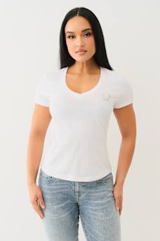 CRYSTAL OUTLINE V NECK TEE, image 2