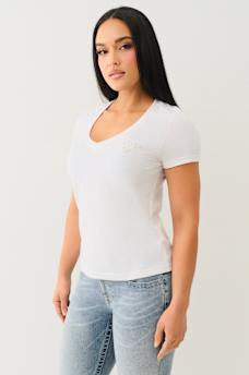 CRYSTAL OUTLINE V NECK TEE, image 4
