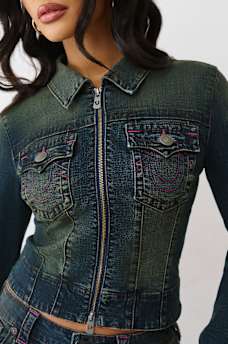 SLIM ZIP UP DENIM JACKET, image 1