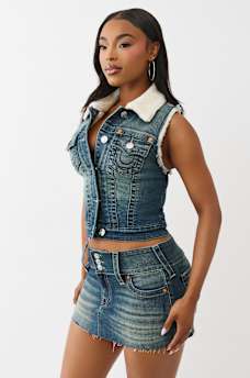 SHRUNKEN SHERPA DENIM VEST, image 3