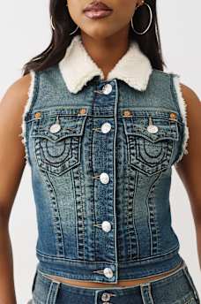 SHRUNKEN SHERPA DENIM VEST, image 4
