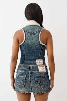 SHRUNKEN SHERPA DENIM VEST, image 5