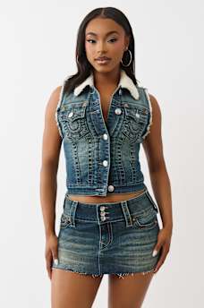 SHRUNKEN SHERPA DENIM VEST, image 1