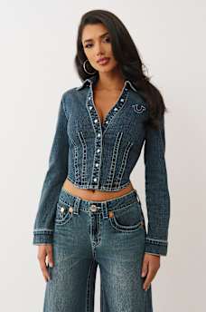 SNATCHED DENIM LONG SLEEVE SHIRT, image 2