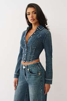 SNATCHED DENIM LONG SLEEVE SHIRT, image 3
