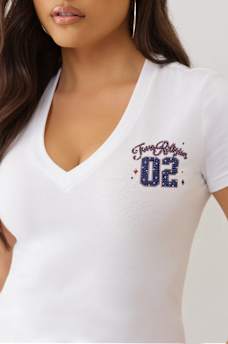 CRYSTAL SPORTY V NECK TEE, image 6