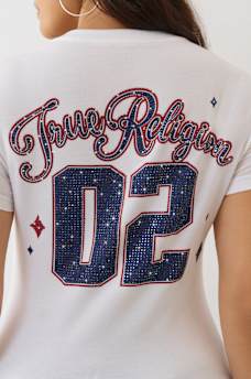 CRYSTAL SPORTY V NECK TEE, image 1