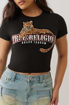 CRYSTAL LEOPARD LOGO BABY TEE, image 1