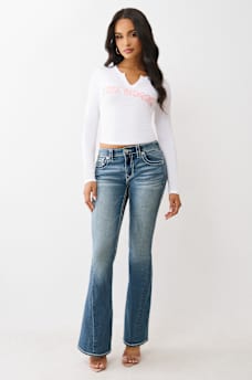 CRYSTAL APPLIQUE V NOTCH LONG SLEEVE TEE, image 3