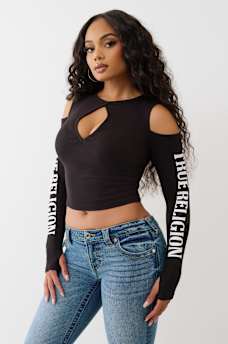 RIBBED CUTOUT LONG SLEEVE TOP, image 4