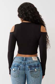 RIBBED CUTOUT LONG SLEEVE TOP, image 5