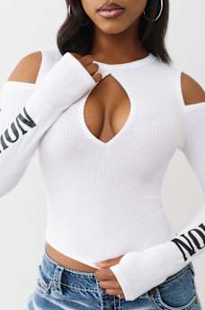 RIBBED CUTOUT LONG SLEEVE TOP, image 3