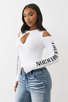 RIBBED CUTOUT LONG SLEEVE TOP, image 4