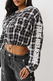 SUDADERA CORTA DE FRANELA CON CAPUCHA Y APLIQUE, image 1