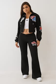  CRYSTAL V WAISTBAND FLARED SWEAT PANT, image 2