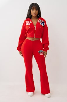  CRYSTAL V WAISTBAND FLARED SWEAT PANT, image 3