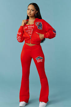  CRYSTAL V WAISTBAND FLARED SWEAT PANT, image 1