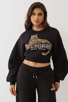 CRYSTAL LEOPARD RUCHED LONG SLEEVE PULLOVER, image 2