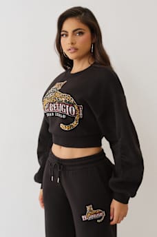 CRYSTAL LEOPARD RUCHED LONG SLEEVE PULLOVER, image 4