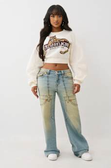 CRYSTAL LEOPARD RUCHED LONG SLEEVE PULLOVER, image 2