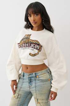 CRYSTAL LEOPARD RUCHED LONG SLEEVE PULLOVER, image 3