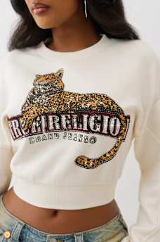CRYSTAL LEOPARD RUCHED LONG SLEEVE PULLOVER, image 4