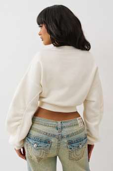 CRYSTAL LEOPARD RUCHED LONG SLEEVE PULLOVER, image 5