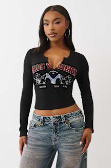 BUDDHA V NOTCH RIBBED LONG SLEEVE TEE, image 2