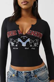 BUDDHA V NOTCH RIBBED LONG SLEEVE TEE, image 1