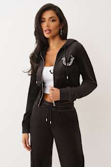 CRYSTAL HORSESHOE VELOUR ZIP HOODIE, image 4