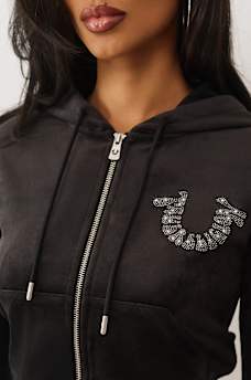 CRYSTAL HORSESHOE VELOUR ZIP HOODIE, image 7