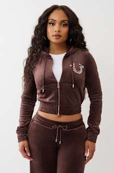 CRYSTAL HORSESHOE VELOUR ZIP HOODIE, image 2