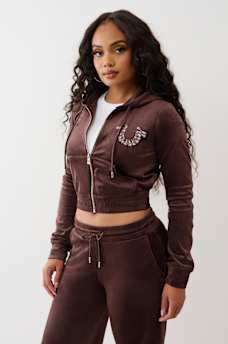 CRYSTAL HORSESHOE VELOUR ZIP HOODIE, image 4