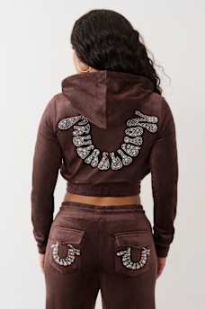 CRYSTAL HORSESHOE VELOUR ZIP HOODIE, image 1