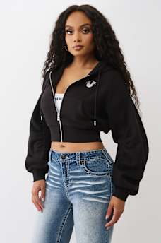 BUDDHA RUCHED SLEEVE ZIP HOODIE, image 4