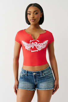 CRYSTAL WING V NOTCH TEE, image 1