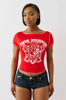 T-SHIRT R&Eacute;TRO &Agrave; ENCOLURE BATEAU AVEC MOTIF DE BOUDDHA