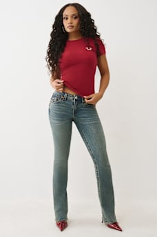 JEANS CORTE DE BOTA BECCA DE TIRO MEDIO CON BOLSILLOS CON SOLAPA, image 2