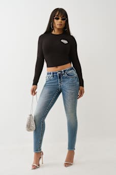 JENNIE MID RISE CRYSTAL BIG T CURVY SKINNY JEAN, image 3
