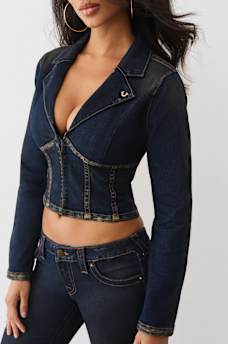 METALLIC LONG SLEEVE DENIM TOP , image 1