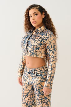 CROPPED CRACKED FOIL DENIM JACKET, image 3
