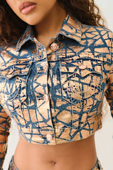 CROPPED CRACKED FOIL DENIM JACKET, image 4