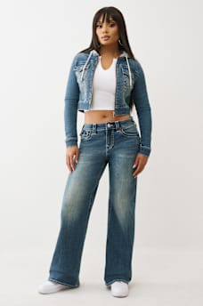 CHAQUETA RECORTADA CON CAPUCHA DE MEZCLILLA, image 3