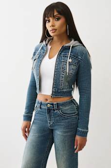 CHAQUETA RECORTADA CON CAPUCHA DE MEZCLILLA, image 5