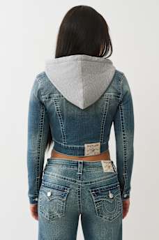 CHAQUETA RECORTADA CON CAPUCHA DE MEZCLILLA, image 6