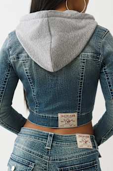 CHAQUETA RECORTADA CON CAPUCHA DE MEZCLILLA, image 7