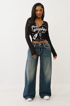 GLITTER RIBBED NOTCH LONG SLEEVE TEE, image 3